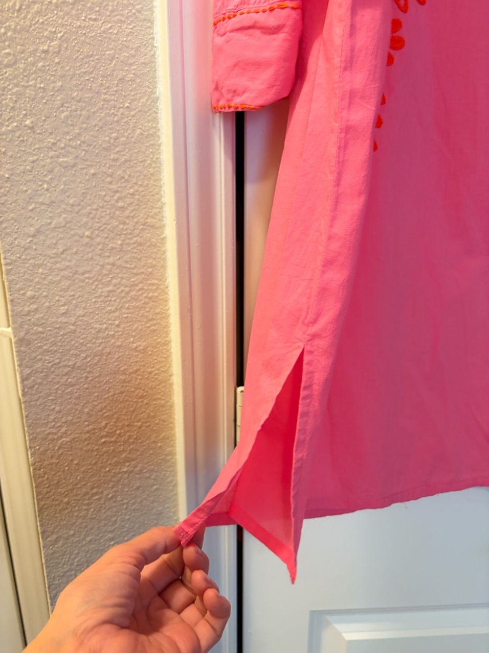 Bright Pink Embroidered Shirt Dress Or Swim Cover Up - Picture 8 of 10